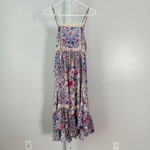 Spell Designs sz S‎ Floral Maxi Dress Purple Pink Bohemian Lace Prairie Cottage